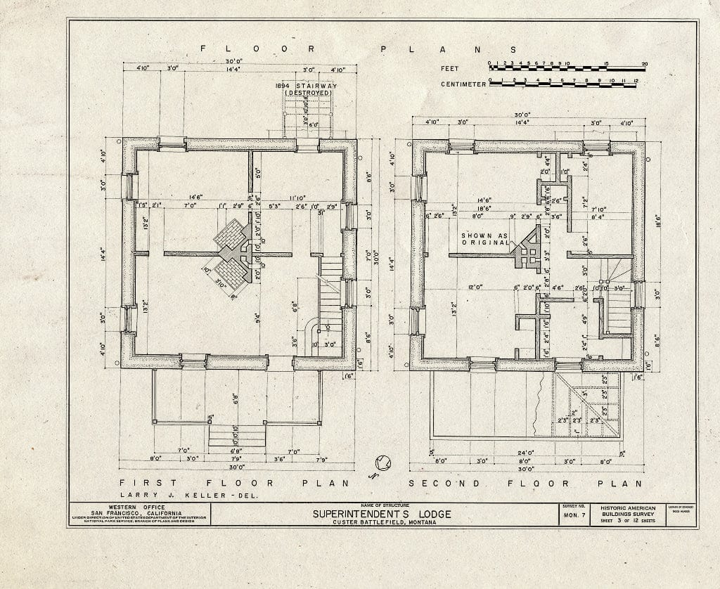 Historic Pictoric : Blueprint HABS Mont,2-CUST,1- (Sheet 3 of 12) - Superintendent's Lodge, Crow Agency, Big Horn County, MT