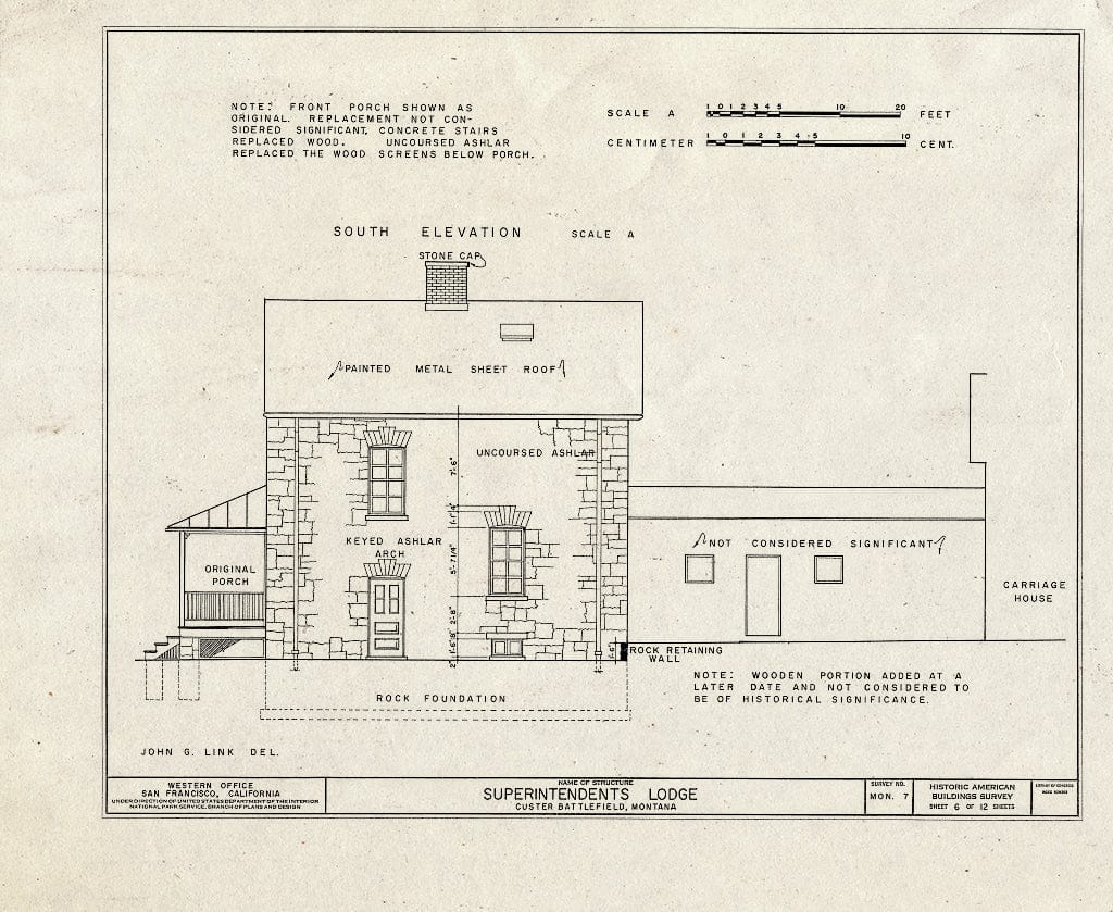 Historic Pictoric : Blueprint HABS Mont,2-CUST,1- (Sheet 6 of 12) - Superintendent's Lodge, Crow Agency, Big Horn County, MT