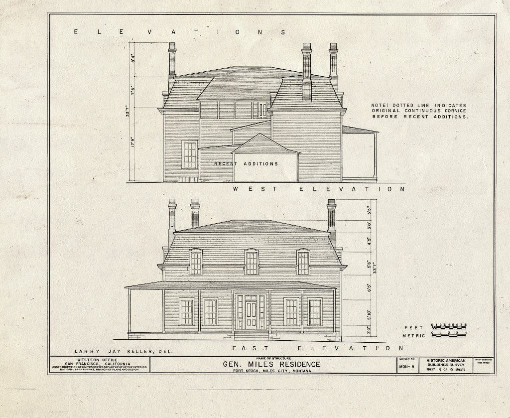 Historic Pictoric : Blueprint HABS Mont,9-MILCI,1- (Sheet 4 of 9) - General Miles House, Highway 10, Miles City, Custer County, MT