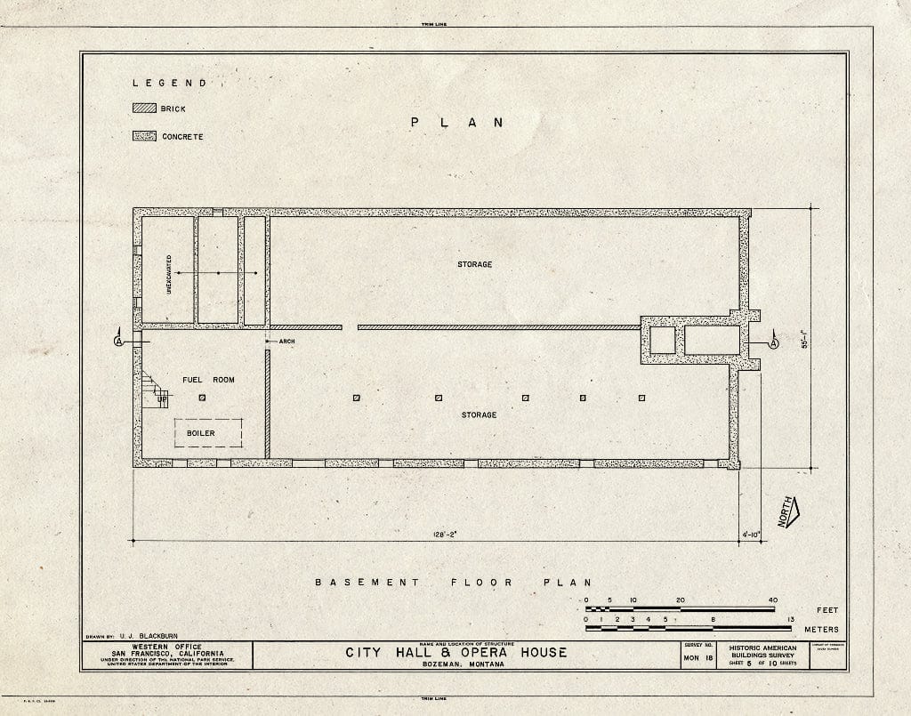 Historic Pictoric : Blueprint HABS Mont,16-BOZ,1- (Sheet 5 of 10) - City Hall & Opera House, Rouse Avenue & East Main Street, Bozeman, Gallatin County, MT