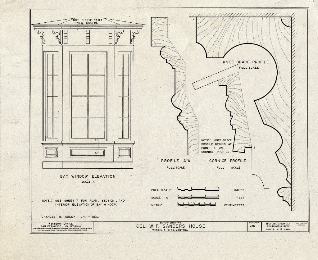 Historic Pictoric : Blueprint HABS Mont,29-VIRG,1- (Sheet 8 of 12) - Colonel W.F. Sanders House, Idaho Street, Virginia City, Madison County, MT