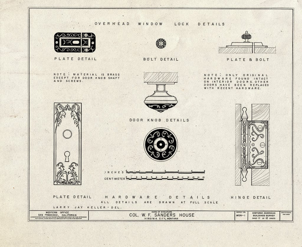 Historic Pictoric : Blueprint HABS Mont,29-VIRG,1- (Sheet 11 of 12) - Colonel W.F. Sanders House, Idaho Street, Virginia City, Madison County, MT