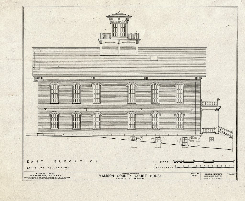 Historic Pictoric : Blueprint HABS Mont,29-VIRG,3- (Sheet 8 of 20) - Madison County Courthouse, Wallace Street, Virginia City, Madison County, MT