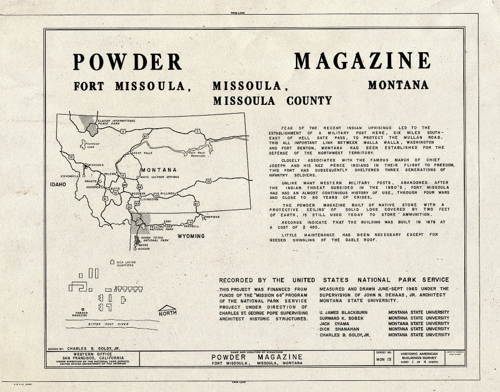 Historic Pictoric : Blueprint HABS Mont,32-Miss,1- (Sheet 1 of 4) - Fort Missoula, Powder Magazine, Missoula, Missoula County, MT