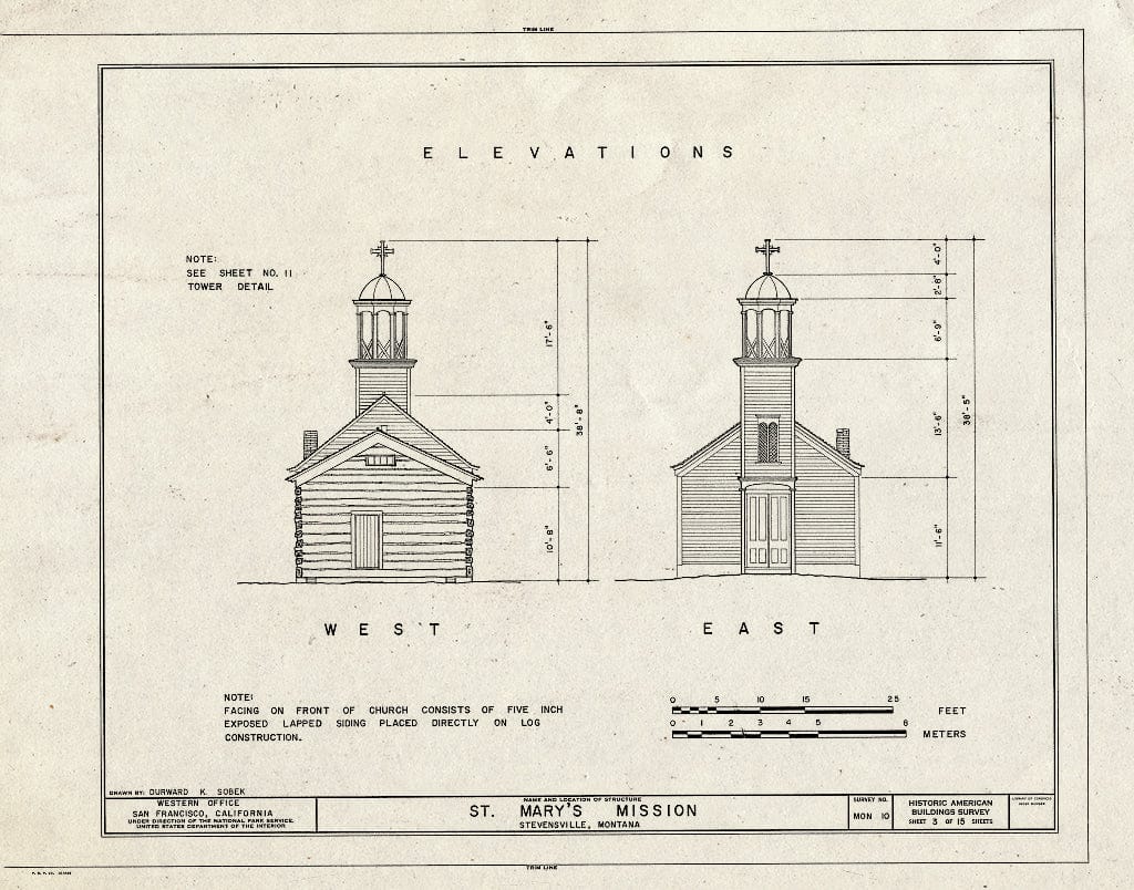 Historic Pictoric : Blueprint HABS Mont,41-STEV,1- (Sheet 3 of 15) - St. Mary's Mission (Roman Catholic), Stevensville, Ravalli County, MT