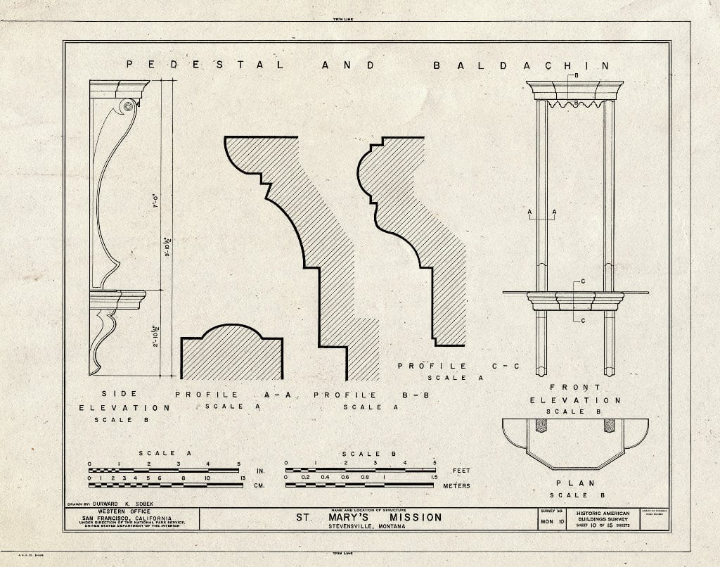 Historic Pictoric : Blueprint HABS Mont,41-STEV,1- (Sheet 10 of 15) - St. Mary's Mission (Roman Catholic), Stevensville, Ravalli County, MT