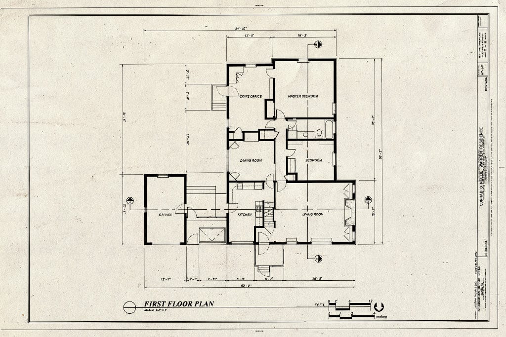 Historic Pictoric : Blueprint First Floor Plan - Conrad & Nellie Warren Residence, Highway 10, Deer Lodge, Powell County, MT