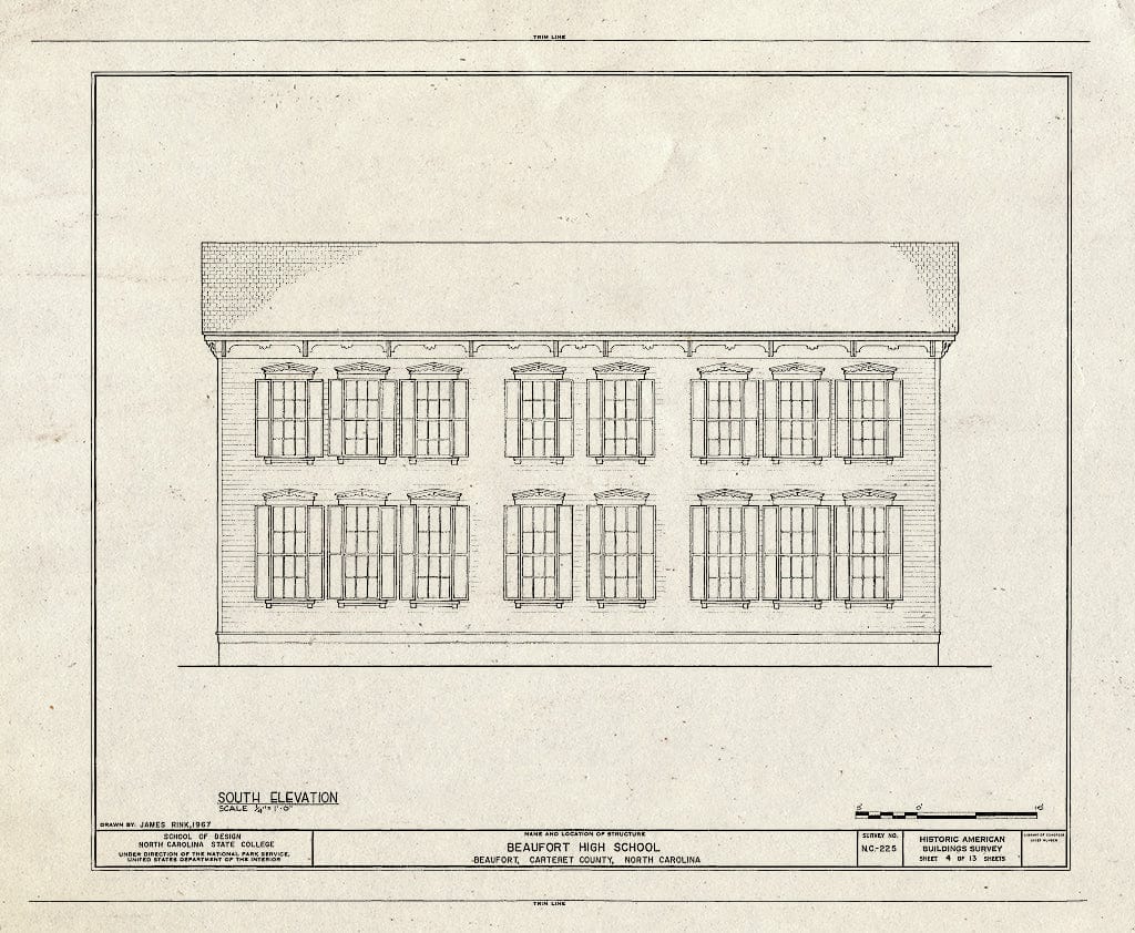 Historic Pictoric : Blueprint HABS NC,16-BEAUF,9- (Sheet 4 of 13) - Beaufort High School, Broad Street (Moved from Courthouse Square), Beaufort, Carteret County, NC