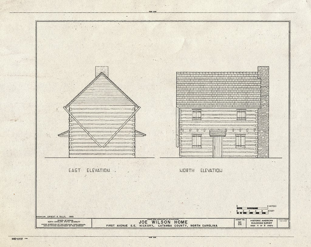 Historic Pictoric : Blueprint HABS NC,18-Hick,1- (Sheet 4 of 8) - Joe Wilson House, Old Robinson Cemetery (Moved from Startown Road), Hickory, Catawba County, NC