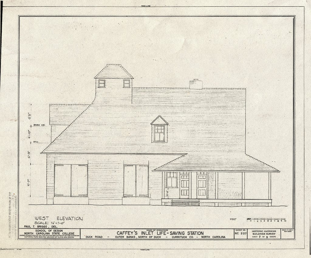Historic Pictoric : Blueprint HABS NC,27-Duck.V,1- (Sheet 7 of 9) - Caffey's Inlet, Life-Saving Station, State Route 1200, Duck, Dare County, NC
