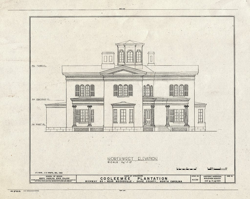 Historic Pictoric : Blueprint HABS NC,30-Mock.V,1- (Sheet 6 of 14) - Cooleemee Plantation, U.S. Route 64, Mocksville, Davie County, NC