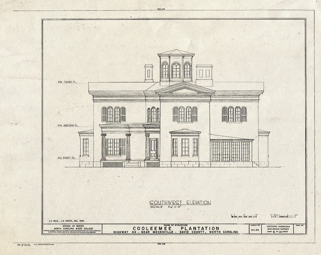 Historic Pictoric : Blueprint HABS NC,30-Mock.V,1- (Sheet 9 of 14) - Cooleemee Plantation, U.S. Route 64, Mocksville, Davie County, NC