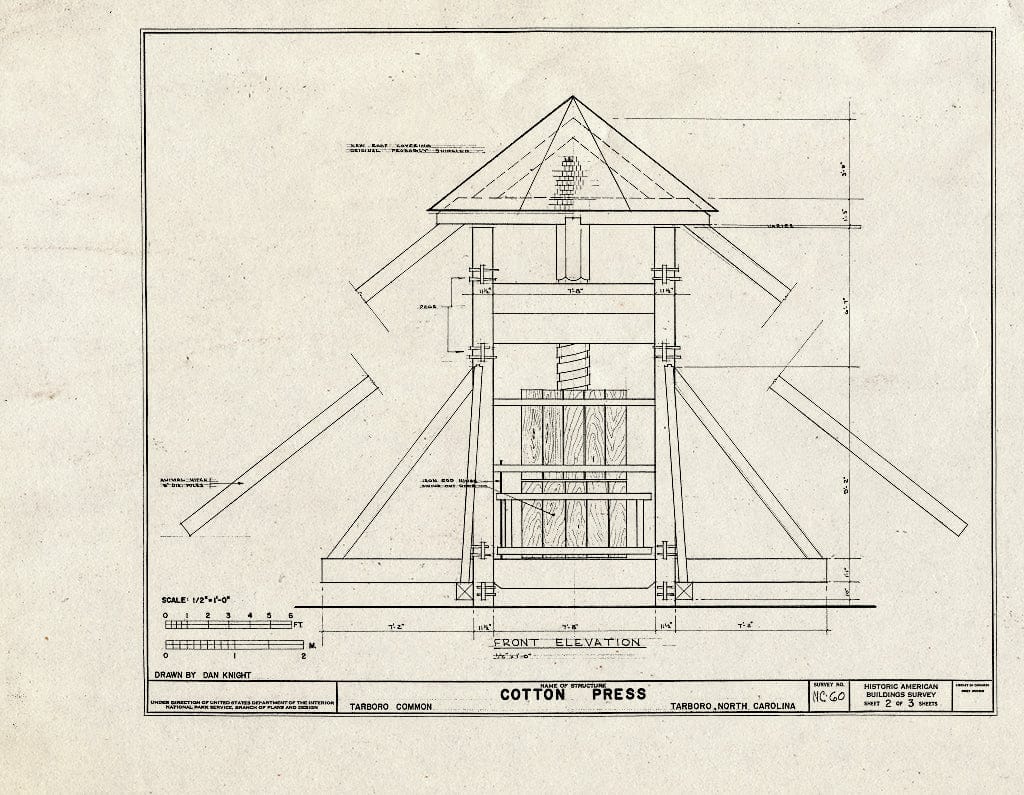 Historic Pictoric : Blueprint HABS NC,33-TARB,2- (Sheet 2 of 3) - Norfleet Plantation, Cotton Press, Albermarle Street (Moved from Norfleet Plantation), Tarboro, Edgecombe County, NC