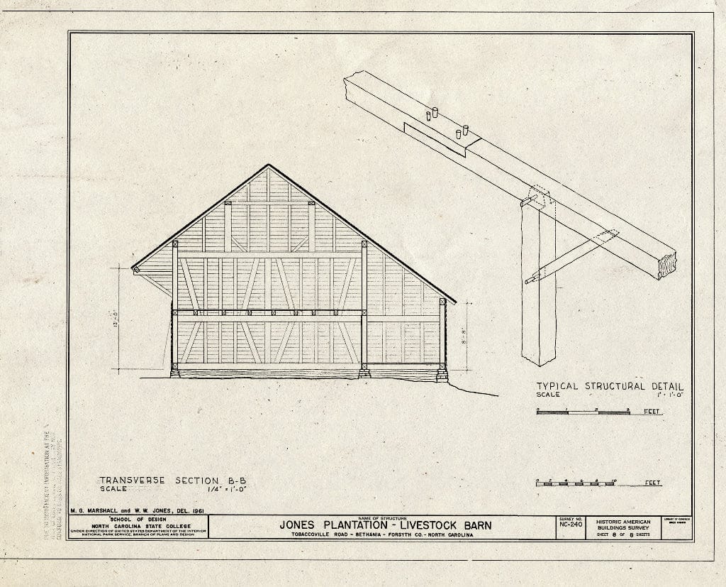 Historic Pictoric : Blueprint HABS NC,34-Beth,1A- (Sheet 8 of 8) - Jones Livestock Barn, Tobaccoville Road (Moved to South Main Street, Old Salem, Winston-Salem), Bethania, Forsyth County, NC