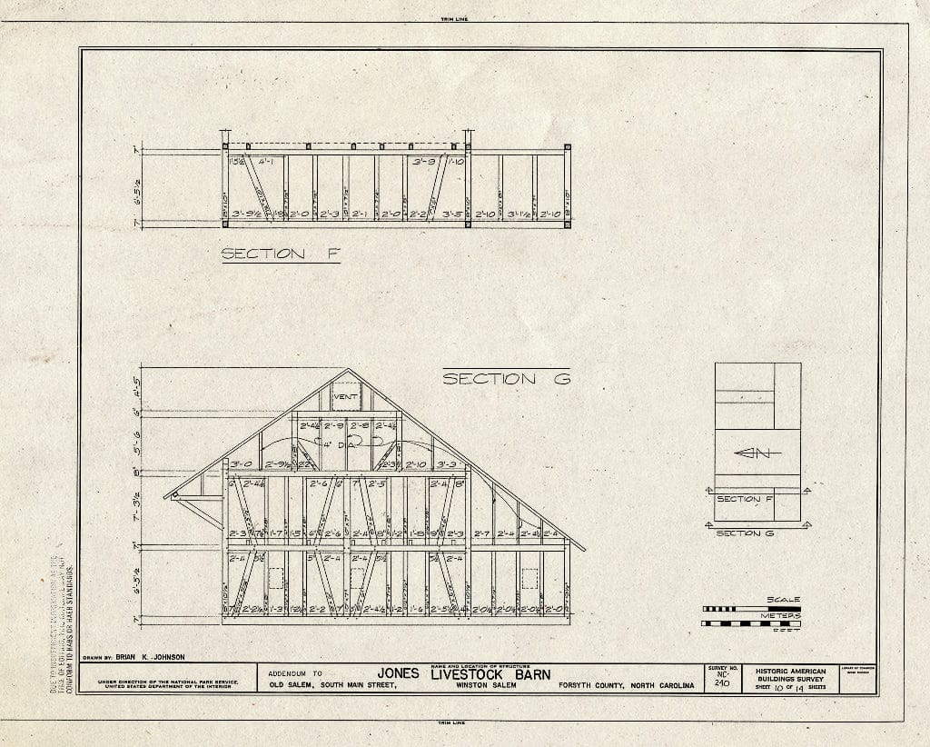Historic Pictoric : Blueprint HABS NC,34-Beth,1A- (Sheet 10 of 14) - Jones Livestock Barn, Tobaccoville Road (Moved to South Main Street, Old Salem, Winston-Salem), Bethania, Forsyth County, NC