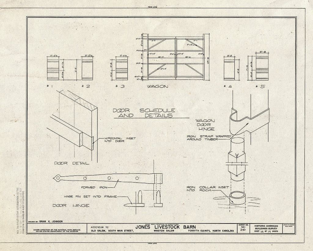 Historic Pictoric : Blueprint HABS NC,34-Beth,1A- (Sheet 14 of 14) - Jones Livestock Barn, Tobaccoville Road (Moved to South Main Street, Old Salem, Winston-Salem), Bethania, Forsyth County, NC