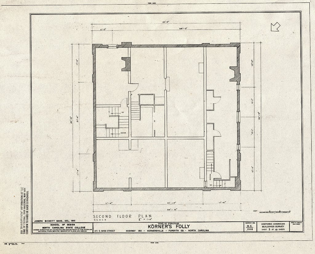 Historic Pictoric : Blueprint HABS NC,34-Kern,1- (Sheet 3 of 10) - Korner's Folly, 271 South Main Street, Kernersville, Forsyth County, NC