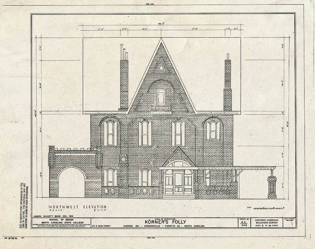 Historic Pictoric : Blueprint HABS NC,34-Kern,1- (Sheet 6 of 10) - Korner's Folly, 271 South Main Street, Kernersville, Forsyth County, NC