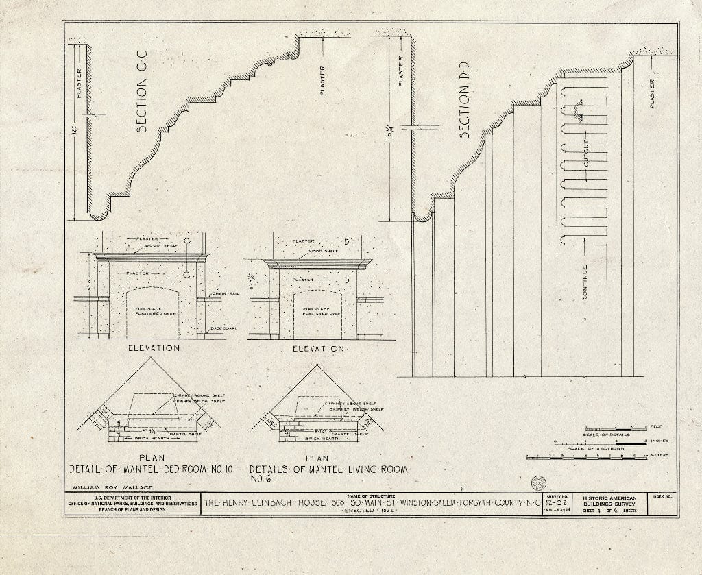 Historic Pictoric : Blueprint HABS NC,34-WINSA,7- (Sheet 4 of 6) - Henry Leinbach House, 508 South Main Street, Winston-Salem, Forsyth County, NC