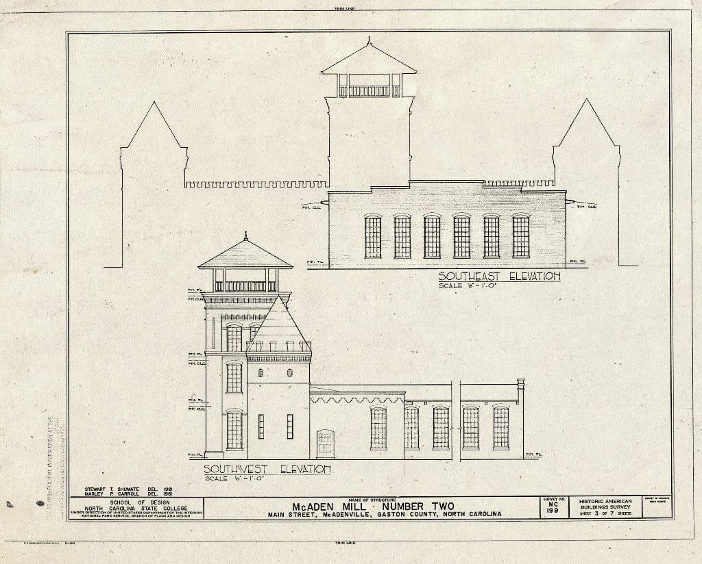 Historic Pictoric : Blueprint HABS NC,36-McAD,1B- (Sheet 3 of 7) - McAden Mill Number 2, Main Street, McAdenville, Gaston County, NC