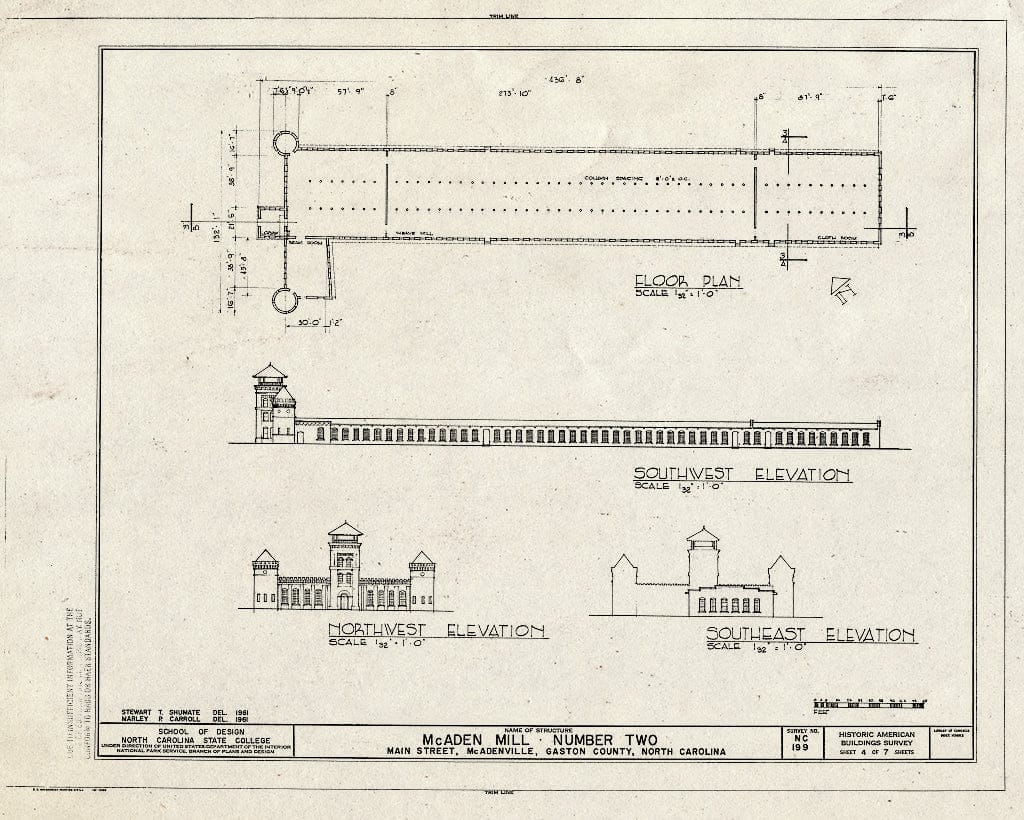 Historic Pictoric : Blueprint HABS NC,36-McAD,1B- (Sheet 4 of 7) - McAden Mill Number 2, Main Street, McAdenville, Gaston County, NC