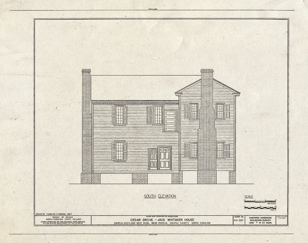 Historic Pictoric : Blueprint HABS NC,42-ENFI.V,1- (Sheet 7 of 20) - Cedar Grove, Scotland Neck Road, Enfield, Halifax County, NC