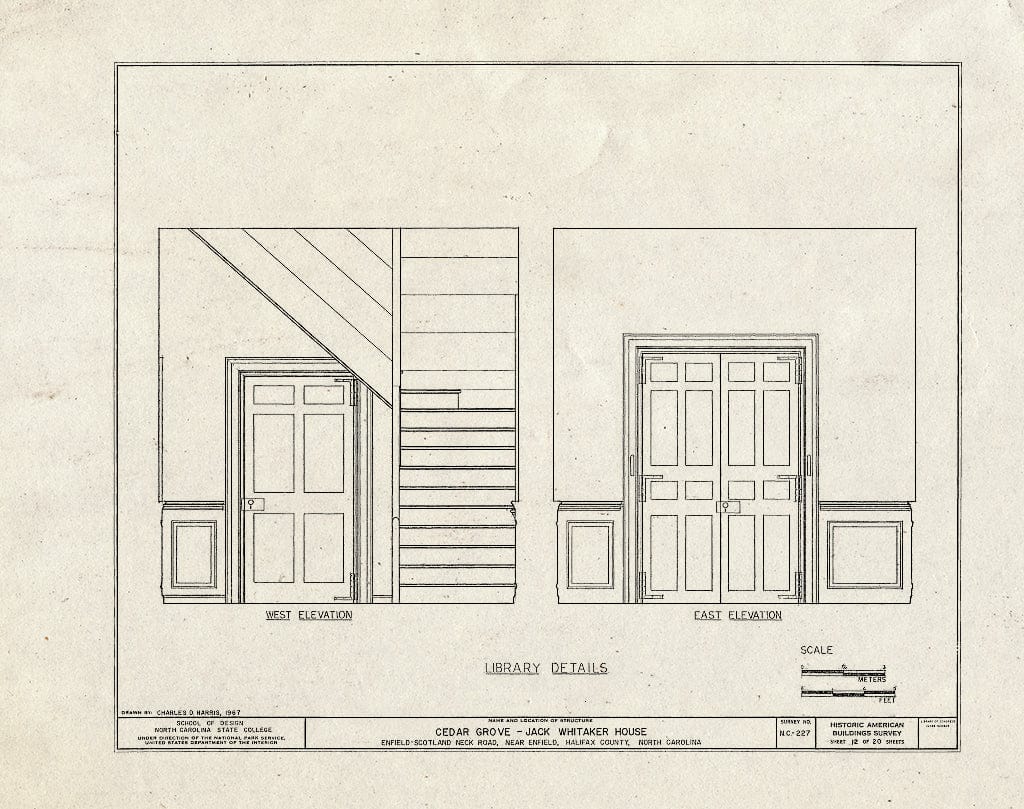 Historic Pictoric : Blueprint HABS NC,42-ENFI.V,1- (Sheet 12 of 20) - Cedar Grove, Scotland Neck Road, Enfield, Halifax County, NC