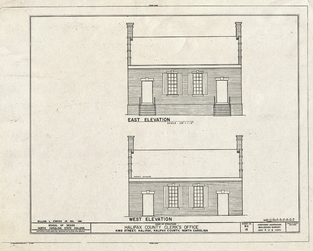 Historic Pictoric : Blueprint HABS NC,42-HAL,2- (Sheet 4 of 5) - Halifax County Clerk's Office, King & Market Streets, Halifax, Halifax County, NC