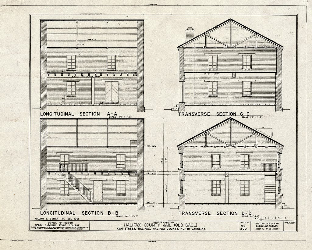 Historic Pictoric : Blueprint HABS NC,42-HAL,6- (Sheet 6 of 6) - Halifax County Jail, King Street, Halifax, Halifax County, NC