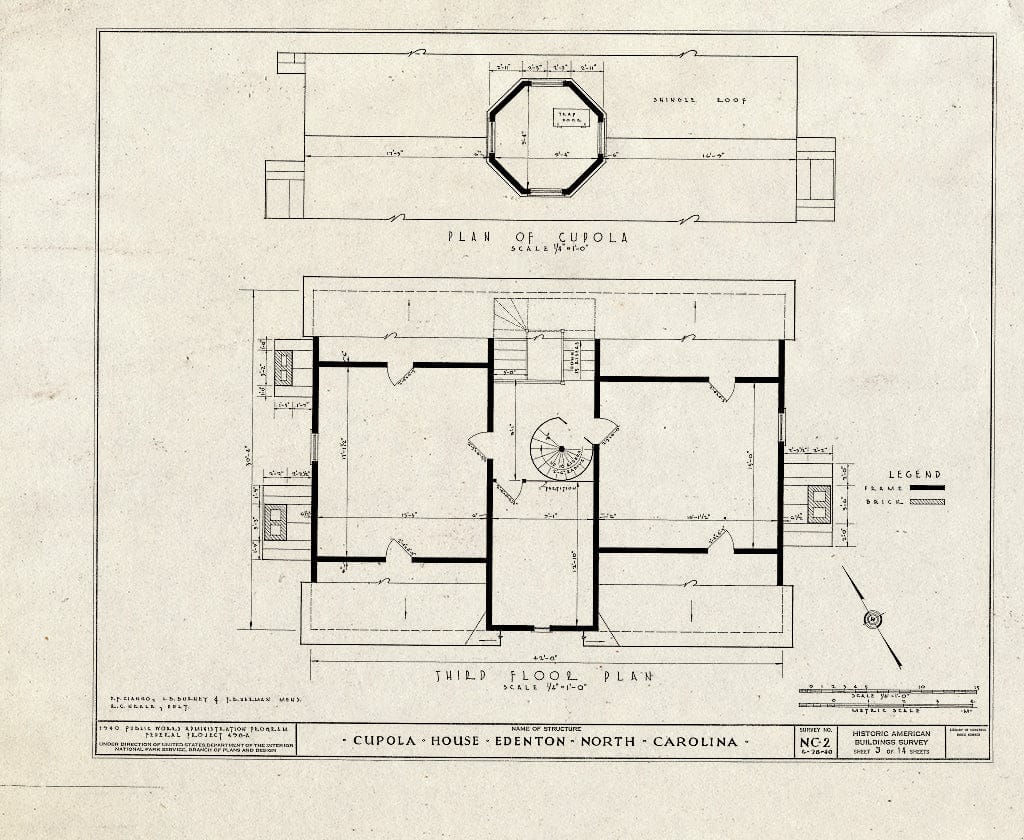 Historic Pictoric : Blueprint HABS NC,21-EDET,3- (Sheet 3 of 14) - Cupola House, 408 South Broad Street, Edenton, Chowan County, NC