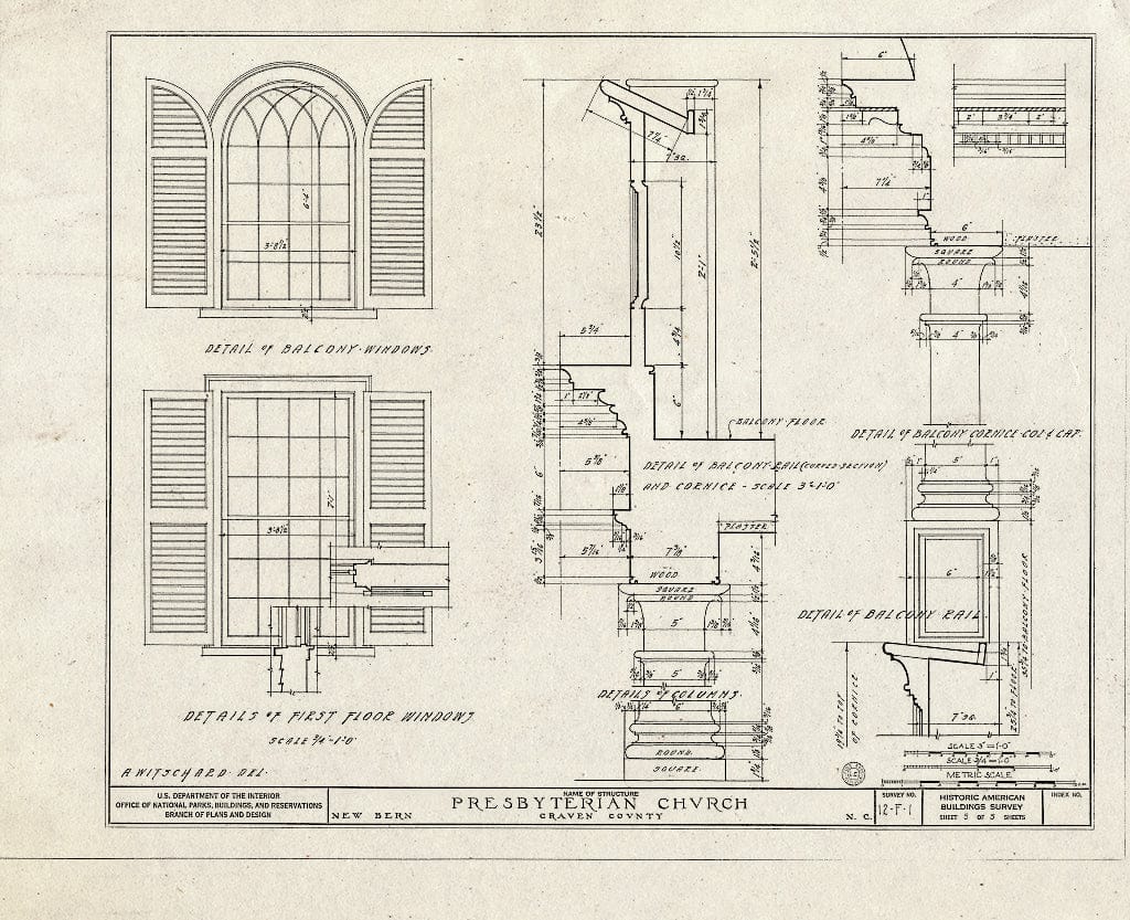 Historic Pictoric : Blueprint HABS NC,25-NEBER,1- (Sheet 5 of 5) - First Presbyterian Church, New & Middle Streets, New Bern, Craven County, NC