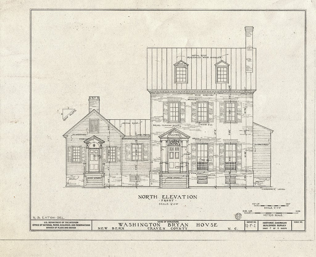 Historic Pictoric : Blueprint HABS NC,25-NEBER,6- (Sheet 5 of 8) - Washington Bryan House & Office, 603 & 605 Pollock Street, New Bern, Craven County, NC
