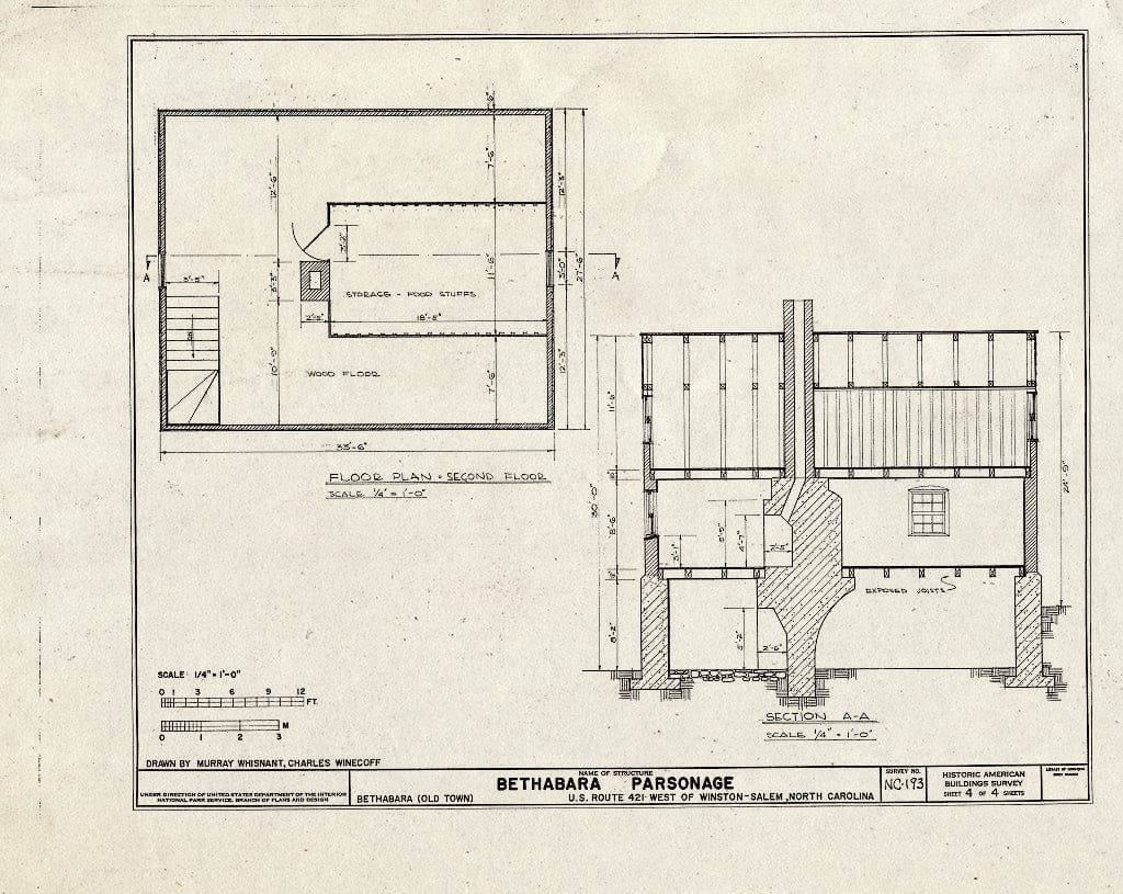 Historic Pictoric : Blueprint HABS NC,34-OLTO,2- (Sheet 4 of 4) - Bethabara Parsonage, U.S. Route 421, Old Town, Forsyth County, NC