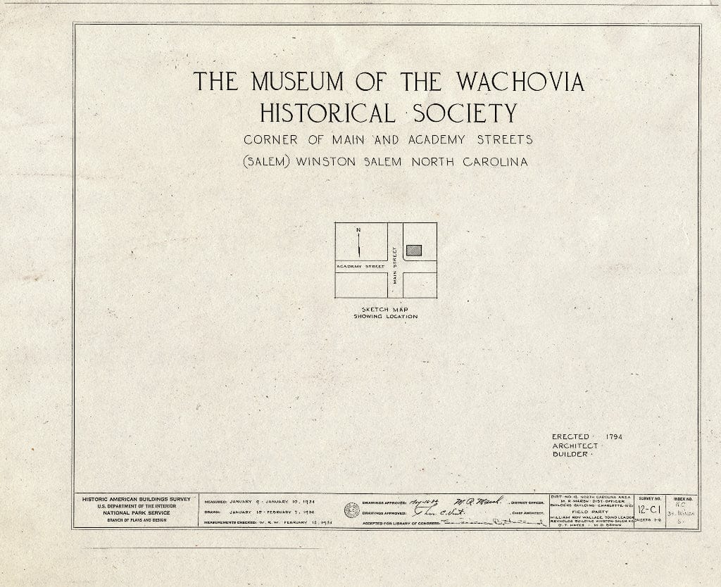 Historic Pictoric : Blueprint HABS NC,34-WINSA,6- (Sheet 0 of 6) - Salem Boys School, Main & Academy Streets, Winston-Salem, Forsyth County, NC