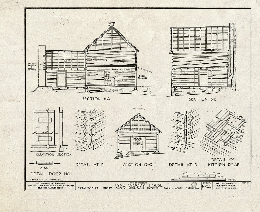 Historic Pictoric : Blueprint HABS NC,44-CAT,1- (Sheet 3 of 3) - Tyne Woody House, Cataloochee, Haywood County, NC