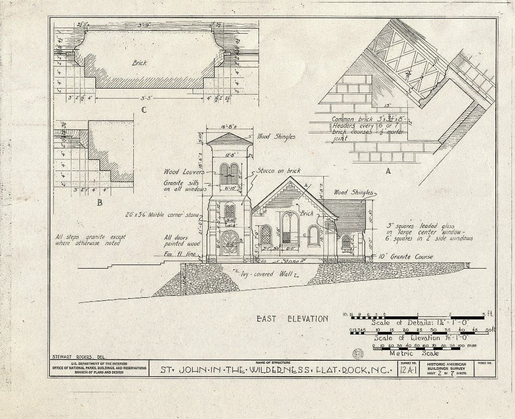 Historic Pictoric : Blueprint HABS NC,45-FLARO,1- (Sheet 2 of 7) - Church of St. John-in-The-Wilderness, U.S. Route 25, Flat Rock, Henderson County, NC