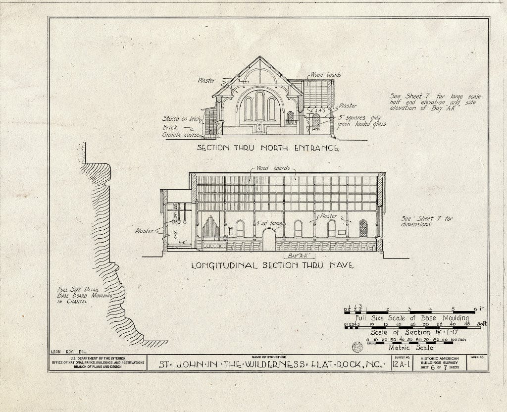 Historic Pictoric : Blueprint HABS NC,45-FLARO,1- (Sheet 6 of 7) - Church of St. John-in-The-Wilderness, U.S. Route 25, Flat Rock, Henderson County, NC