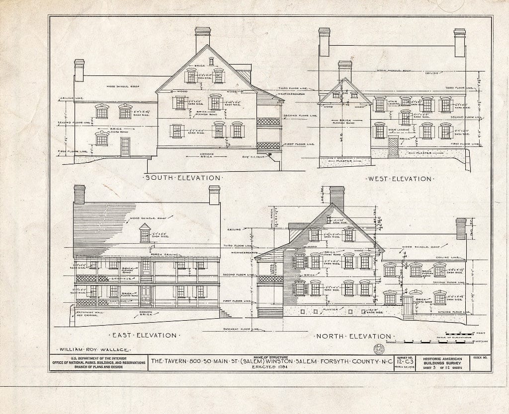 Historic Pictoric : Blueprint HABS NC,34-WINSA,4- (Sheet 3 of 12) - The Tavern, 800 South Main Street, Winston-Salem, Forsyth County, NC