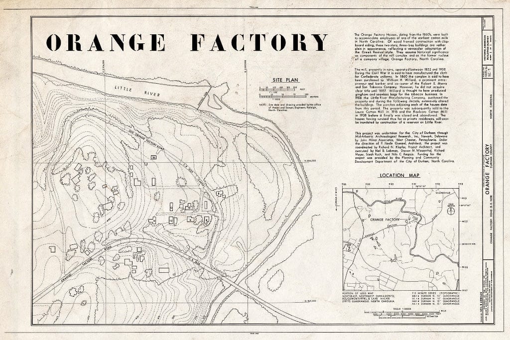Historic Pictoric : Blueprint HABS NC,32-ORFA,1- (Sheet 1 of 1) - Orange Factory Village, Old Orange Factory Road (State Route 1628), Durham, Durham County, NC