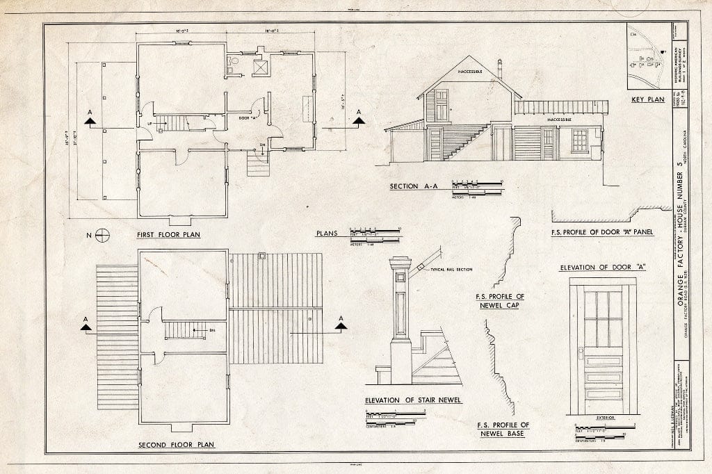 Historic Pictoric : Blueprint HABS NC,32-ORFA,3- (Sheet 1 of 2) - Orange Factory Village, House No. 5, Old Orange Factory Road (State Route 1628), Durham, Durham County, NC