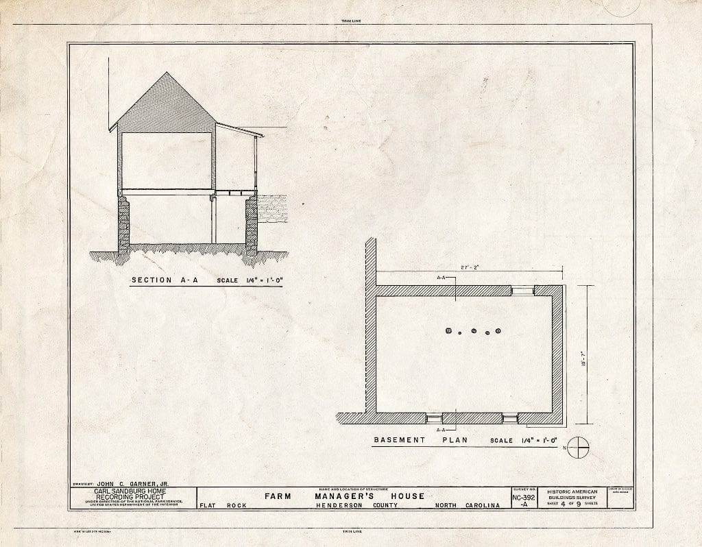 Historic Pictoric : Blueprint HABS NC,45-FLARO,3A- (Sheet 4 of 9) - Carl Sandburg Home, Farm Manager's House, Flat Rock, Henderson County, NC