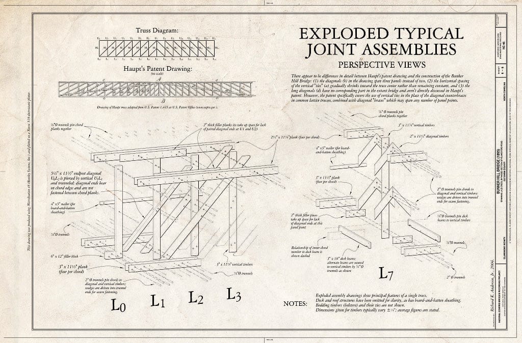 Historic Pictoric : Blueprint Exploded Typical Joint Assemblies - Bunker Hill Bridge, Spanning Lyle Creek, bypassed Section of Island Ford Road, Claremont, Catawba County, NC