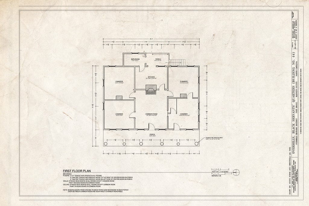 Historic Pictoric : Blueprint First Floor Plan - Overhills, Black Servant's Quarters, West of Thurman Road & East of Overhills Golf Course, Overhills, Harnett County, NC