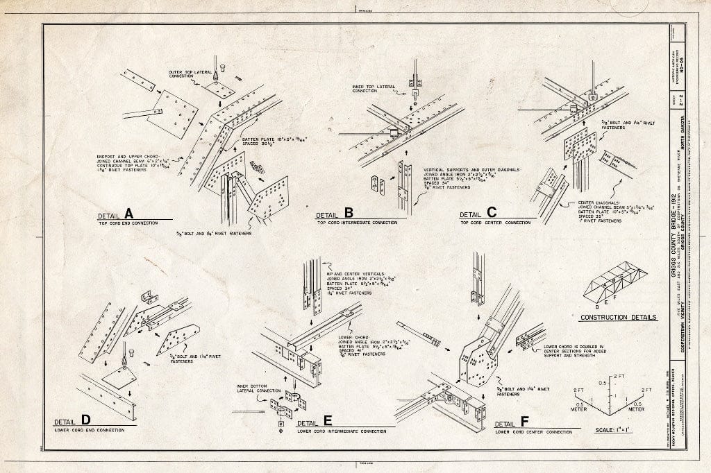Historic Pictoric : Blueprint Detail A,B, C, D, E, F - Griggs County Bridge, Spanning Sheyenne River at Route 2, Cooperstown, Griggs County, ND