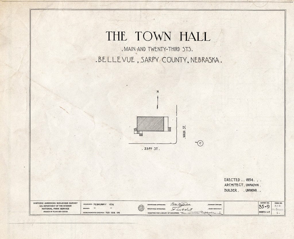 Historic Pictoric : Blueprint HABS NEB,77-BELVU,2- (Sheet 0 of 7) - Town Hall, Main & Twenty-Third Streets, Bellevue, Sarpy County, NE