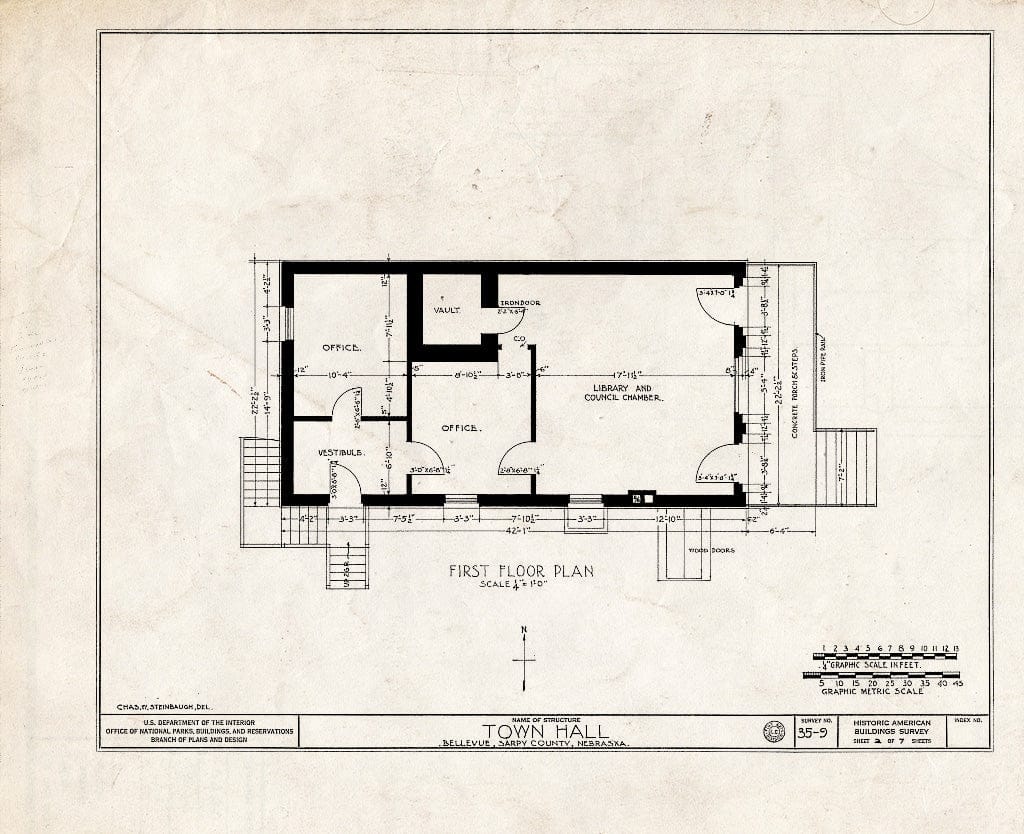 Historic Pictoric : Blueprint HABS NEB,77-BELVU,2- (Sheet 2 of 7) - Town Hall, Main & Twenty-Third Streets, Bellevue, Sarpy County, NE