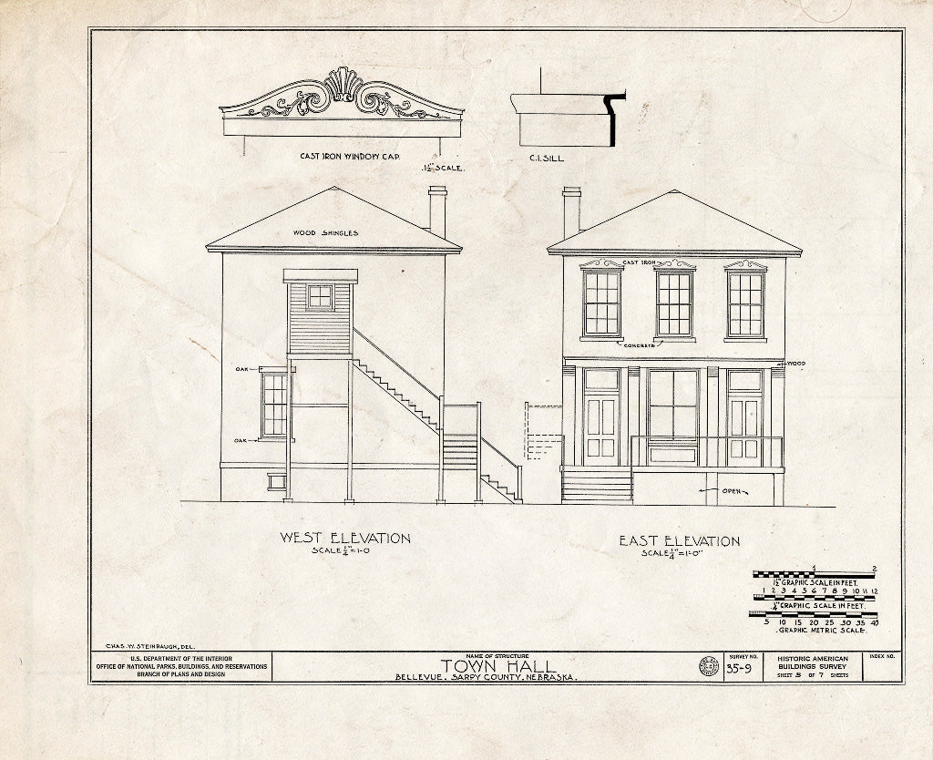 Historic Pictoric : Blueprint HABS NEB,77-BELVU,2- (Sheet 5 of 7) - Town Hall, Main & Twenty-Third Streets, Bellevue, Sarpy County, NE