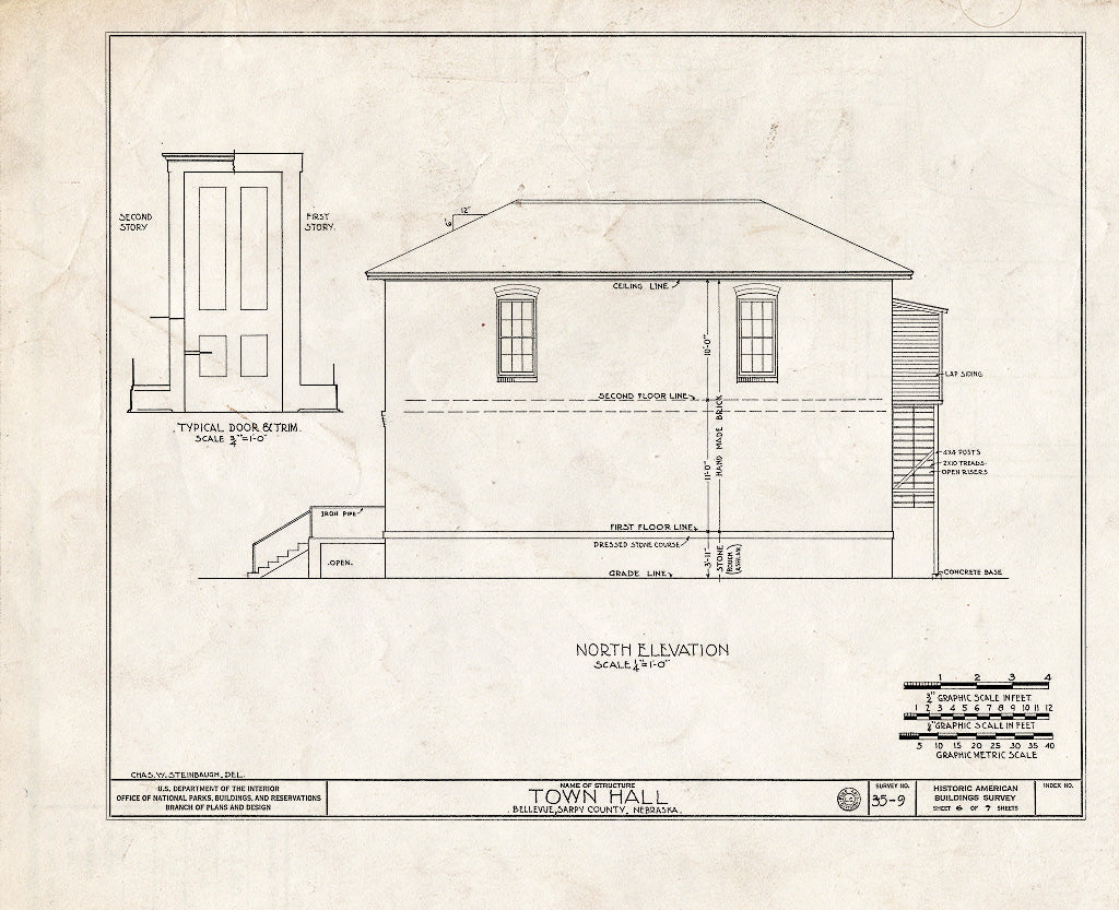 Historic Pictoric : Blueprint HABS NEB,77-BELVU,2- (Sheet 6 of 7) - Town Hall, Main & Twenty-Third Streets, Bellevue, Sarpy County, NE