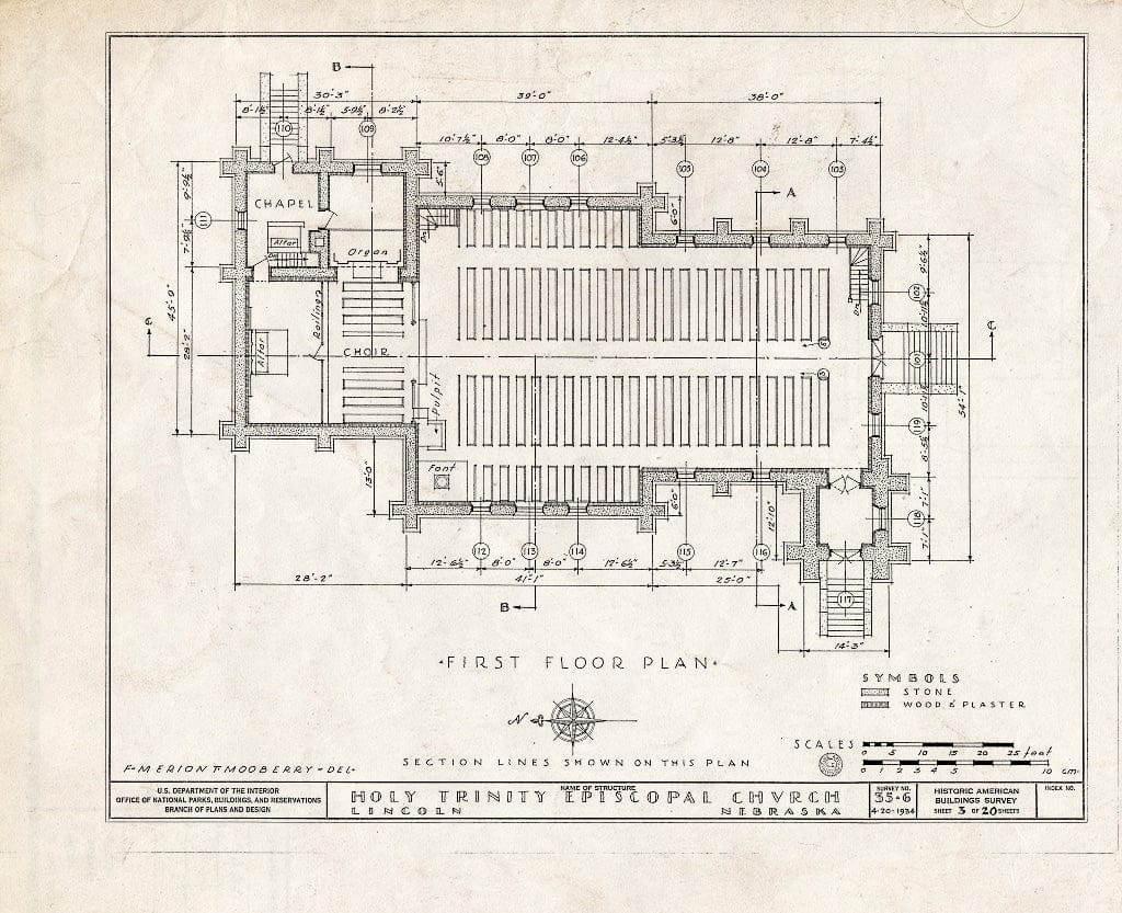 Historic Pictoric : Blueprint HABS NEB,55-LINC,3- (Sheet 3 of 20) - Holy Trinity Episcopal Church, 1200 J Street, Lincoln, Lancaster County, NE