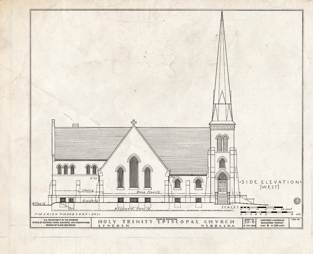 Historic Pictoric : Blueprint HABS NEB,55-LINC,3- (Sheet 6 of 20) - Holy Trinity Episcopal Church, 1200 J Street, Lincoln, Lancaster County, NE